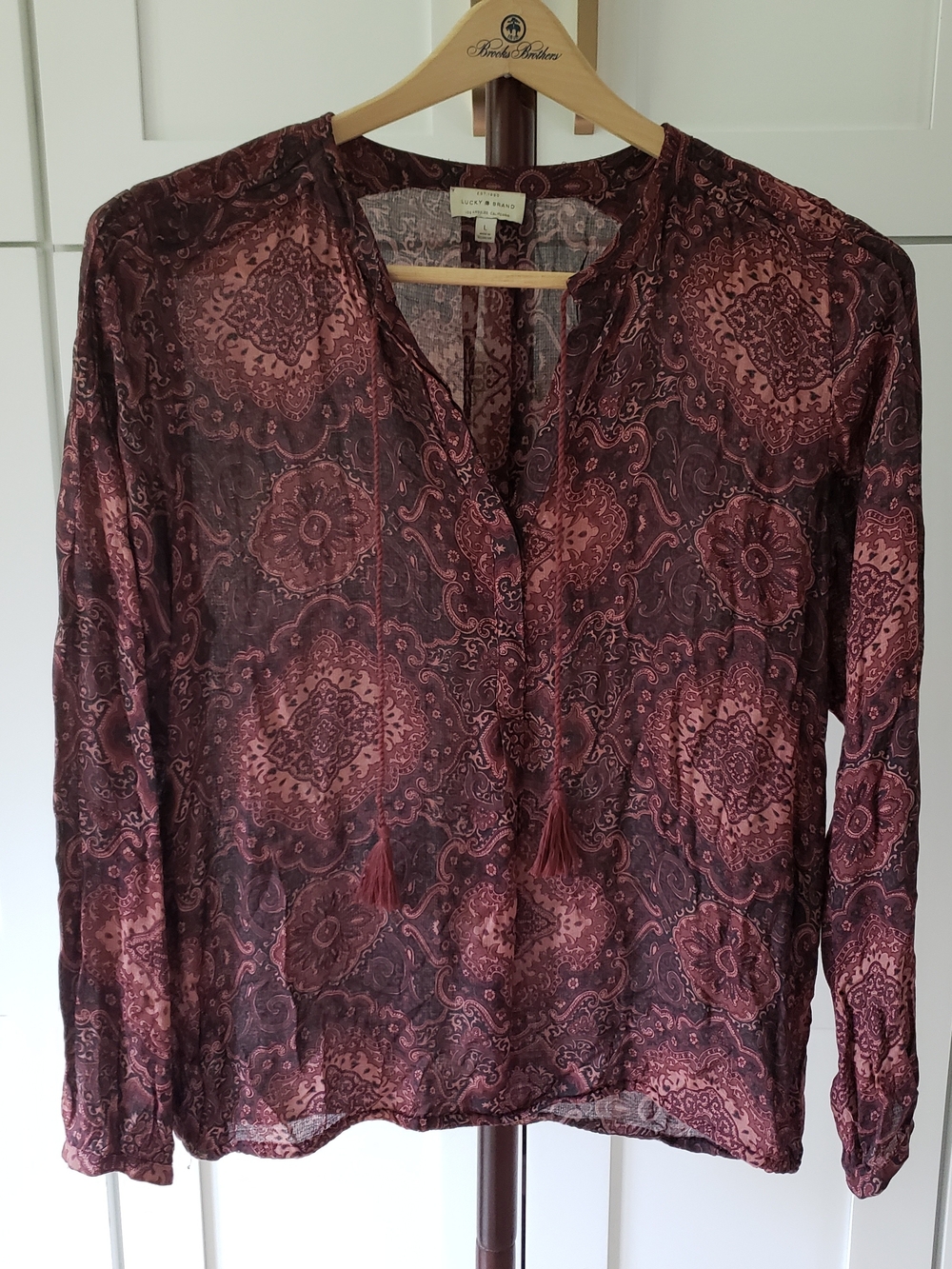 Lucky Brand Paisley Blouse Womens Large‎ Long Sleeve Boho Top